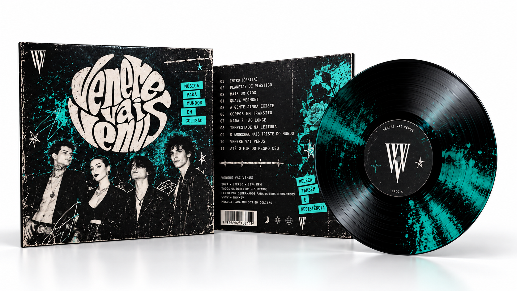 Vinil Venere Vai Venus com capa, contracapa e disco preto com detalhes turquesa